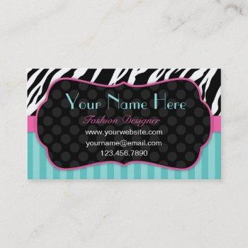 fun, modern, colorful zebra.  blue, pink & black business card