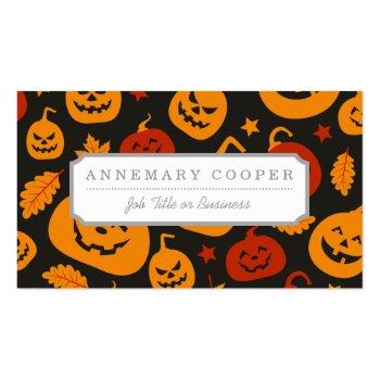Small Funny Brown And Orange Halloween Pumpkins Pattern Business Card Front View