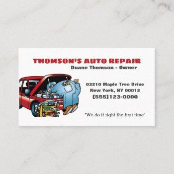  funny cartoon automotive mechanic auto business card