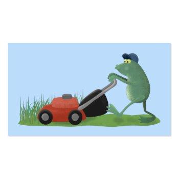 Small Funny Frog Cartoon Lawn Mowing Gardening Services Business Card Back View
