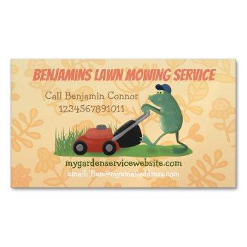 funny frog cartoon lawn mowing gardening services business card magnet