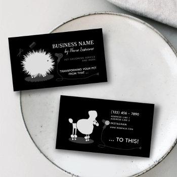 funny fun pet grooming black white custom business card