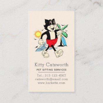 funny happy retro tropical cartoon cat business card