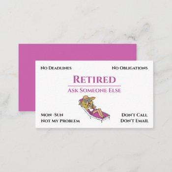 funny out of business cartoon woman retirement business card