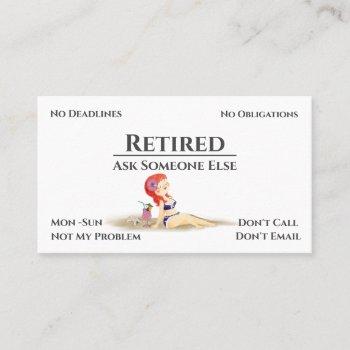 funny out of business cartoon woman retirement business card