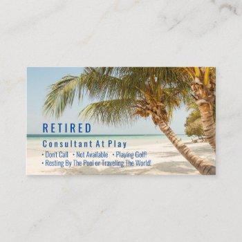 funny retired, beach & palms, diy profession gag business card