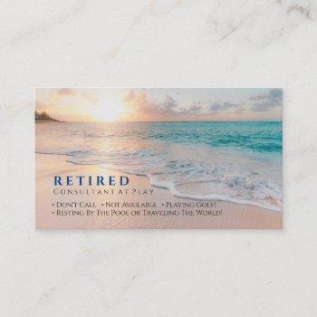 funny retired, sunset beach, profession gag business card