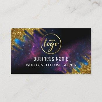 galaxy glitter black and gold perfume sample business card