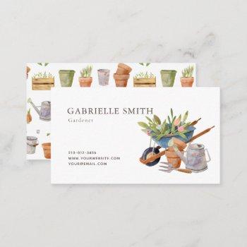 gardening tools watercolor white business card