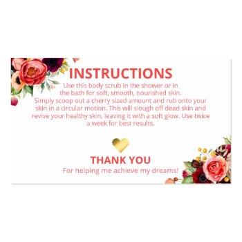 Small Gentle White Floral Spa Ingredients Instructions Business Card Back View