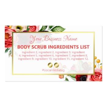 Small Gentle White Floral Spa Ingredients Instructions Business Card Front View