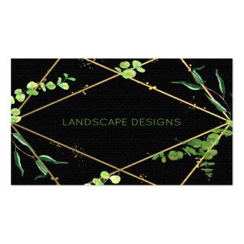 Small Geometric Greenery & Black Botanical Business Business Card Front View