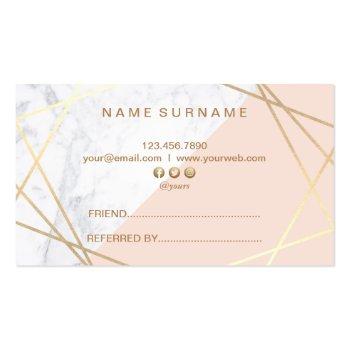Small Geometric Marble Gold Light Pink Referral Business Card Back View