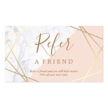 Small Geometric Marble Gold Light Pink Referral Business Card Front View
