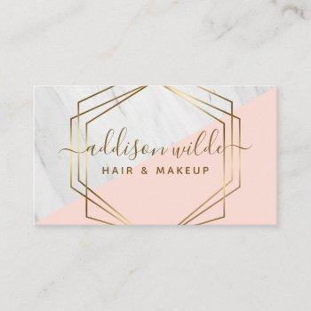 geometric marble modern blush pink gold trendy business card