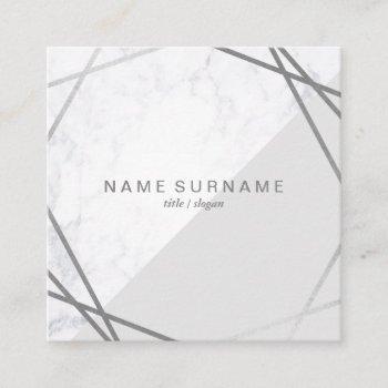 geometric marble silver grey square business card