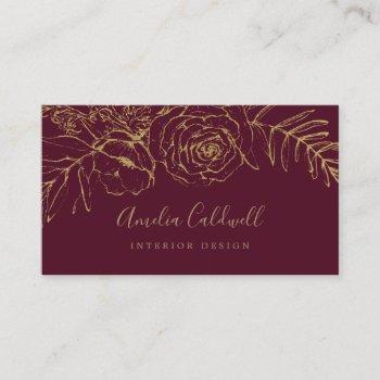 gilded floral | burgundy and gold business card