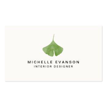 Small Ginkgo Leaf Simple Nature Minimalist Business Card Front View