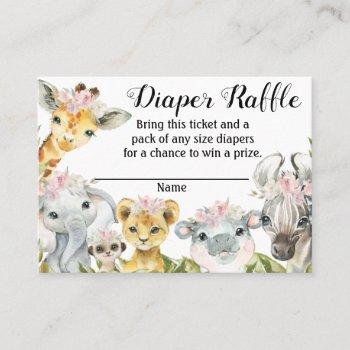 Small Girl Safari Baby Shower Diaper Raffle Ticket  Front View
