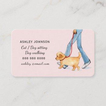girl walking dog/ dog walking services  business card