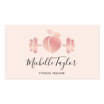 Small Girly Blush Rose Gold Fitness Trainer Business Car Business Card Front View