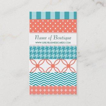 girly coral and teal washi tape pattern boutique business card
