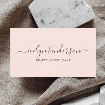 girly elegant calligraphy minimal blush pink business card