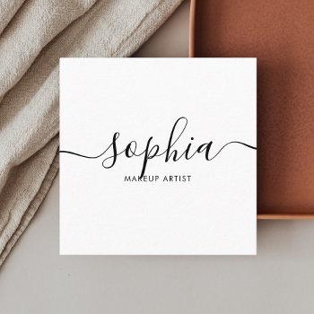 girly elegant calligraphy minimal white square business card