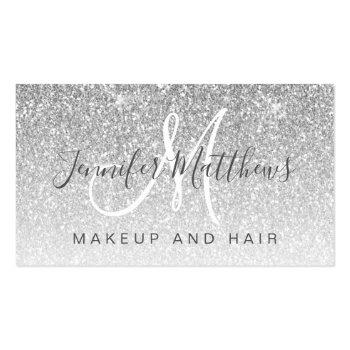 Small Girly Glam Silver Glitter Makeup Artist Hair Salon Business Card Front View