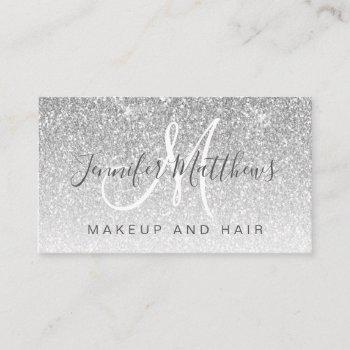 girly glam silver glitter makeup artist hair salon business card
