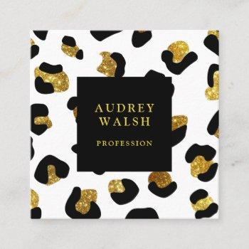 girly glittery gold white leopard print  luxury square business card