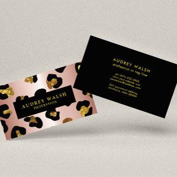girly glittery rose gold leopard print  luxury business card