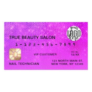 Small Girly Neon Magenta Sequin Glitter Credit Card Logo Front View
