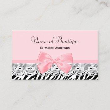 girly pink bows and lace zebra print boutique business card