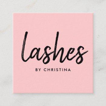 girly pink glam eyelashes modern lashes script square business card