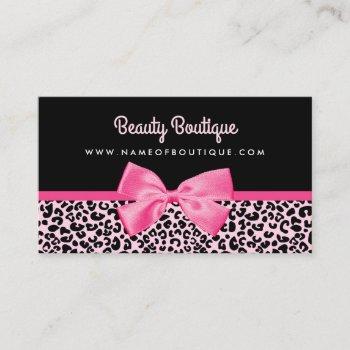 girly pink leopard print cute bow beauty boutique business card