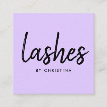 girly purple glam eyelashes modern lashes script square business card