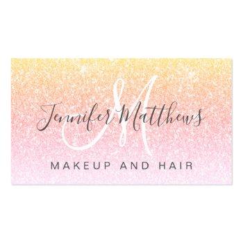 Small Girly Rainbow Glitter Makeup Artist Hair Salon Business Card Front View