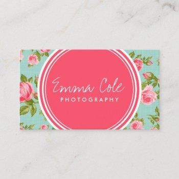 Small Girly Vintage Roses Floral Print Business Card Front View