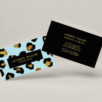 glam glitter gold aqua leopard print  luxury business card