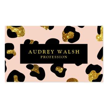 Small Glam Glitter Gold Blush Leopard Print  Luxury Business Card Front View