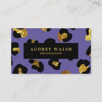 glam glitter gold purple leopard print  luxury business card