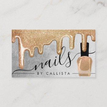 glam gold silver thick glitter drips polish nails business card