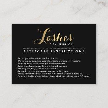 glam lashes script text gold/black aftercare card