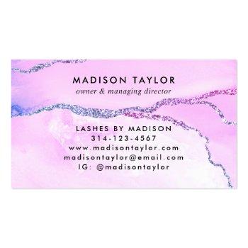 Small Glam Purple Violet Glitter Marble Agate Monogram Business Card Back View