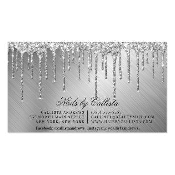 Small Glam Silver Metallic Glitter Drips Nail Polish Business Card Back View