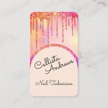 glamorous bling iridescent glitter drips nail tech business card