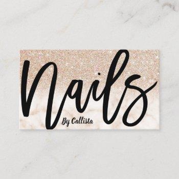 glamorous chic gold glitter marble nail technician business card