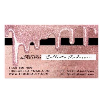 Small Glamorous Rose Gold Thick Glitter Drips Credit Business Card Back View