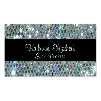 Small Glamorous Sparkly Glittery Glitzy Silver Bling Business Card Front View